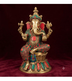 Brass ganesh lotus base sw 15 inch 