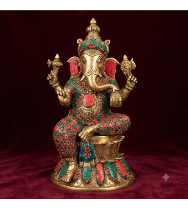 Brass ganesh lotus base sw 15 inch 