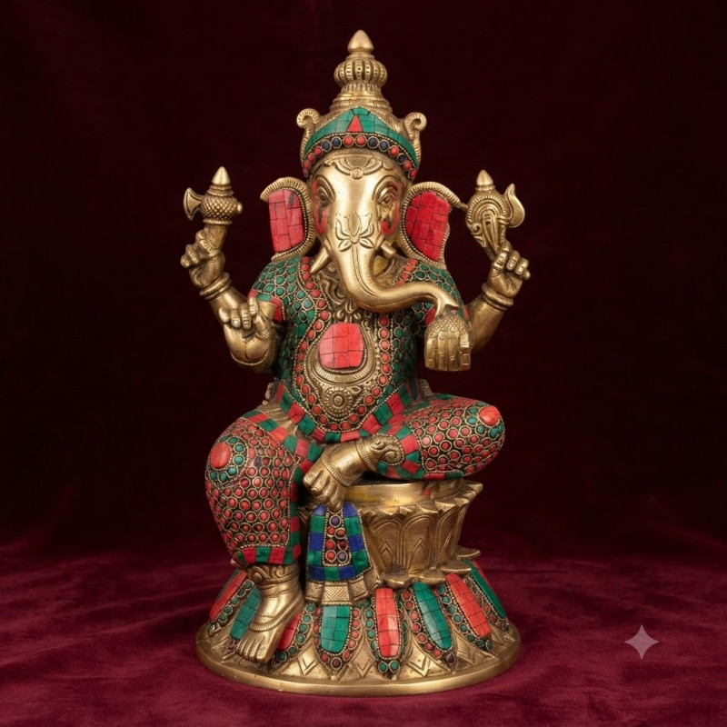 Brass ganesh lotus base sw 15 inch 