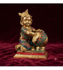 Brass krishna makhan matki sw 12 inch 