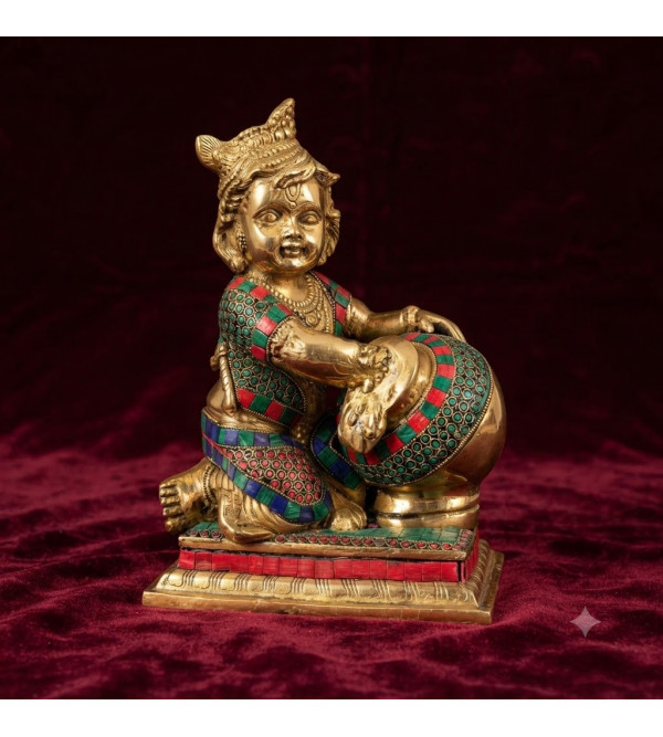 Brass krishna makhan matki sw 12 inch 