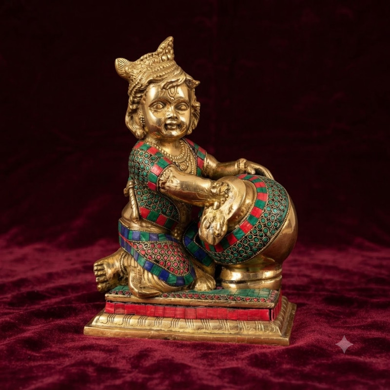 Brass krishna makhan matki sw 12 inch 