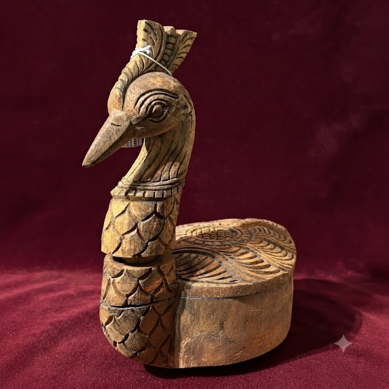 12 inch neem wood decorative peacock