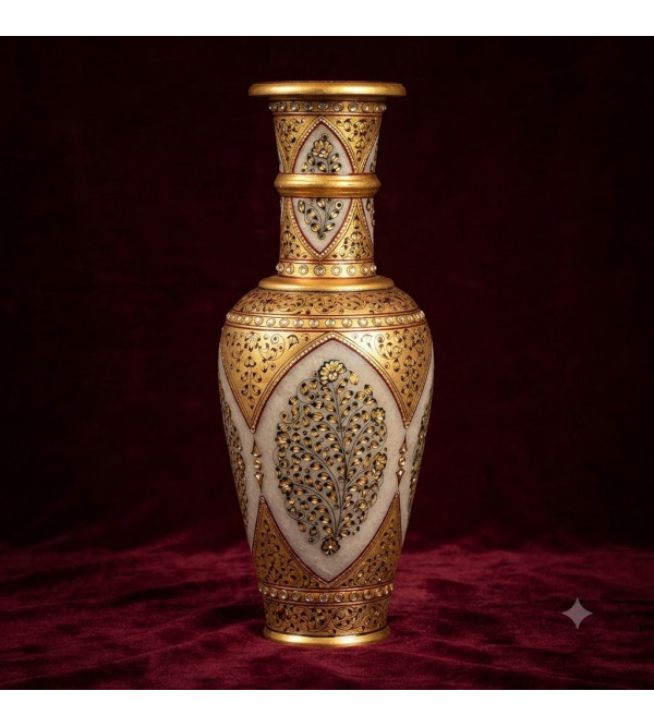 14inch vase marble gold leaf 