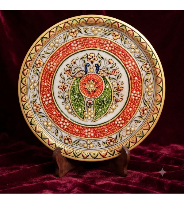 Marble with gold leaf plate floral 12"