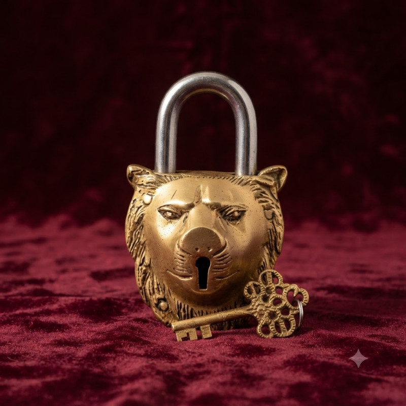 lock with keys lion face design 5.5in x 3.5in