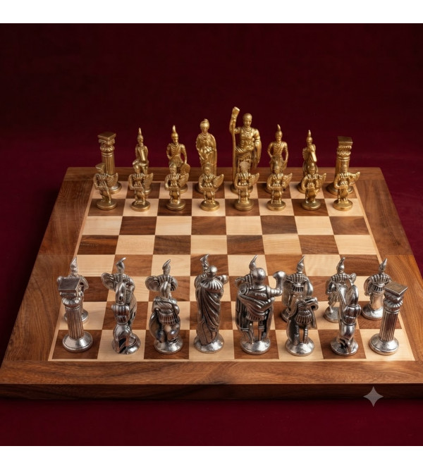 Brass chess coin set with wooden box 