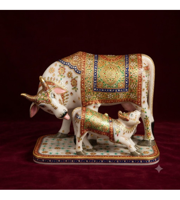 marble gold leaf cow and calf 12x15