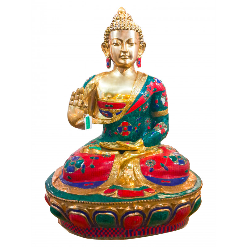 Brass Buddha Statue Stone Work 44 Inch