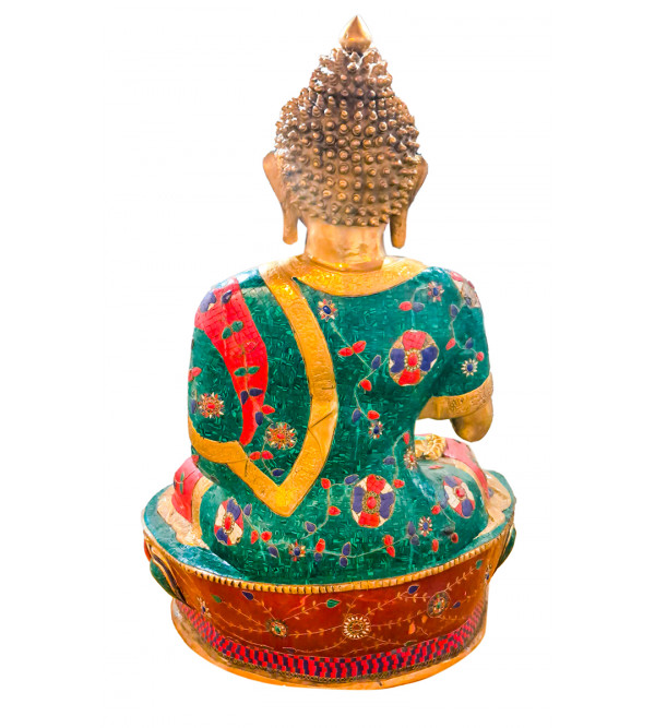 Brass Buddha Statue Stone Work 44 Inch