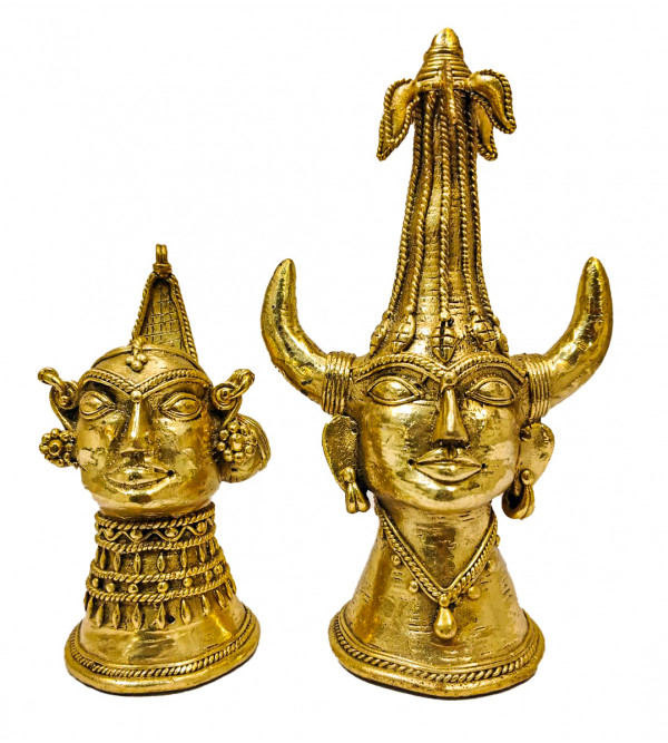 Brass Dhokra Art Tribal Head Pair