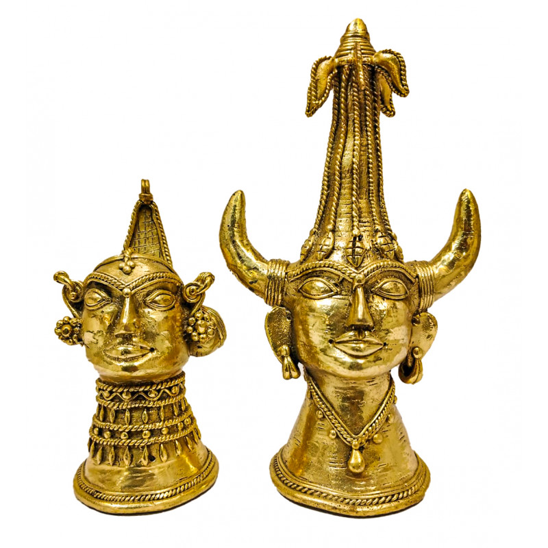 Brass Dhokra Art Tribal Head Pair