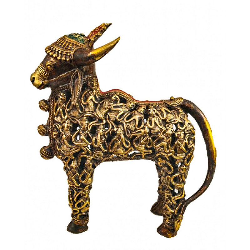 Brass Dhokra Nandi Standing With Antiq Color