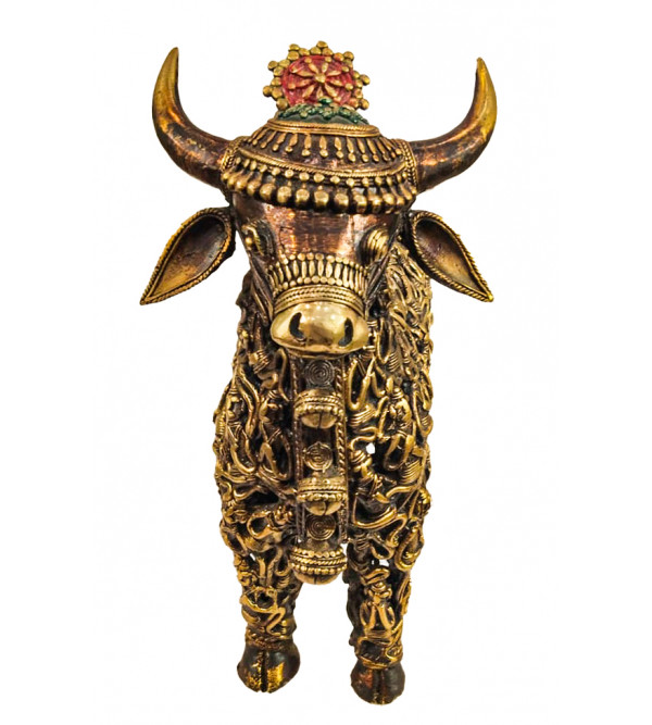 Brass Dhokra Nandi Standing With Antiq Color