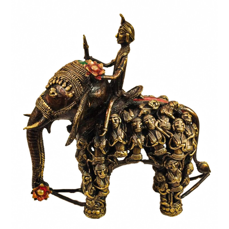 Brass Dhokra Elephant Rider Figure