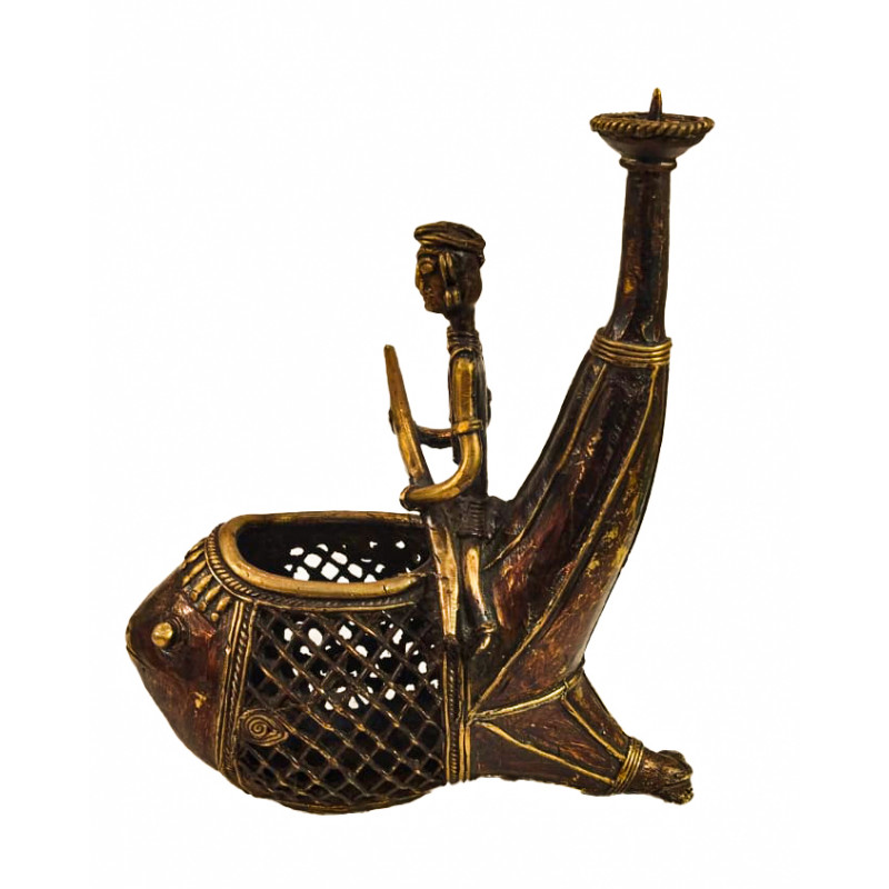 Brass Dhokra Fish Design Pen Stand