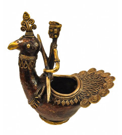 Brass Dhokra Peacock Design Pen Stand