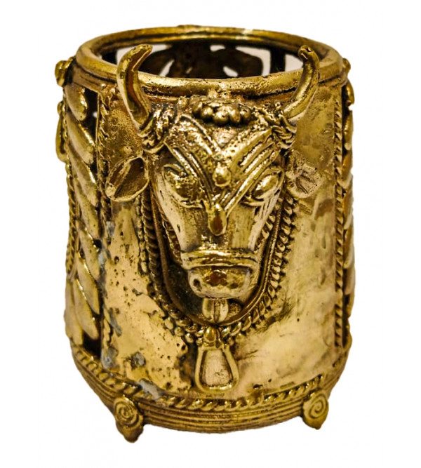 Brass Dhokra Art Bull Pen Stand