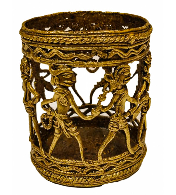 Brass Dhokra Art Round Pen Stand