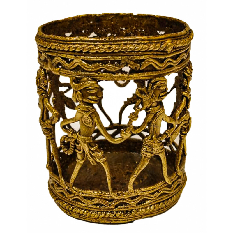 Brass Dhokra Art Round Pen Stand