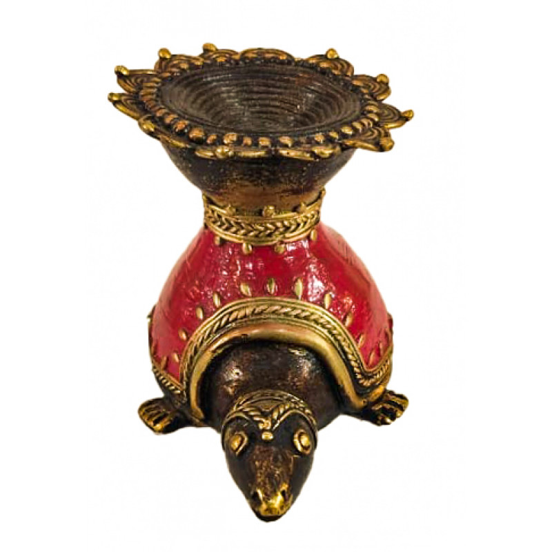 Brass Dhokra Tortoise Candle Stand Antiq Color