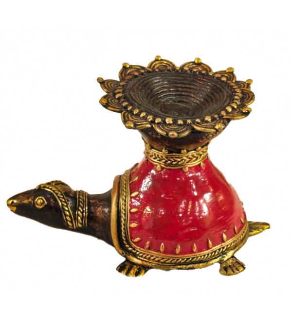 Brass Dhokra Tortoise Candle Stand Antiq Color