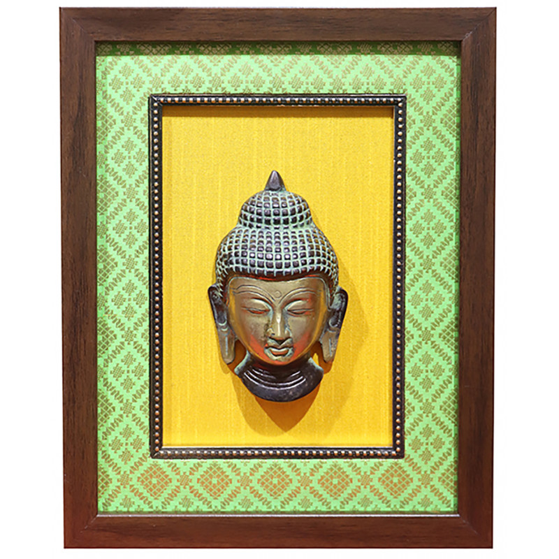 Brass Antique Green Buddha Face With Framed