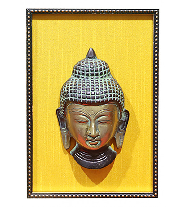 Brass Antique Green Buddha Face With Framed Brass Antique Green Buddha Face With Framed