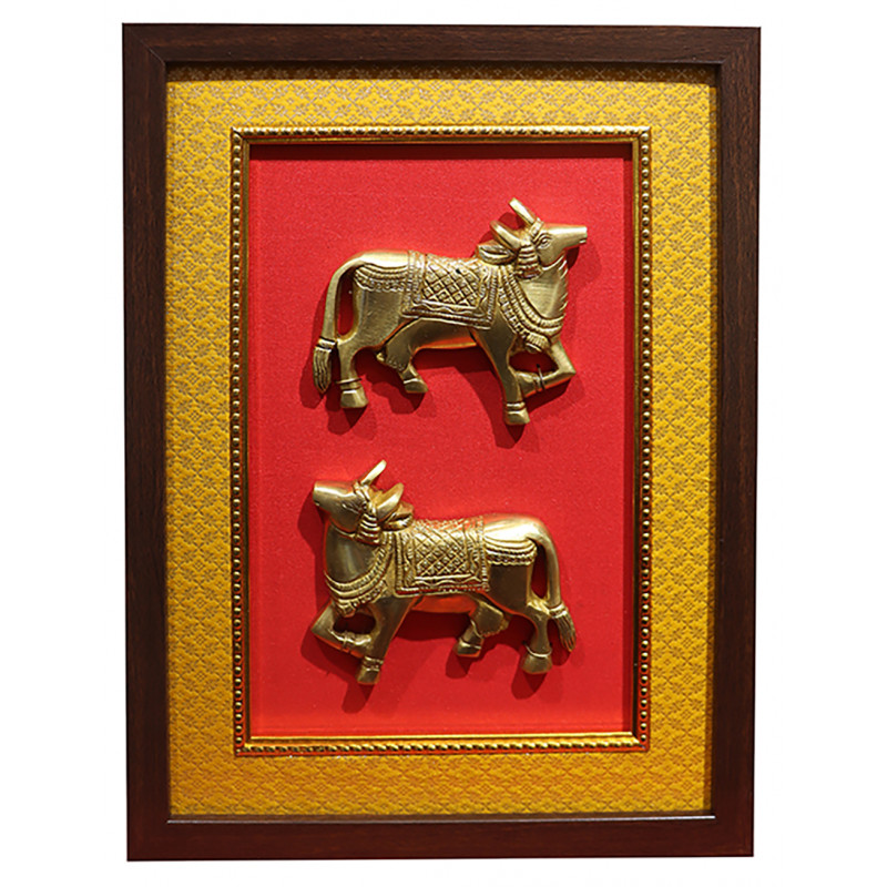 Brass Double Cow With Framed