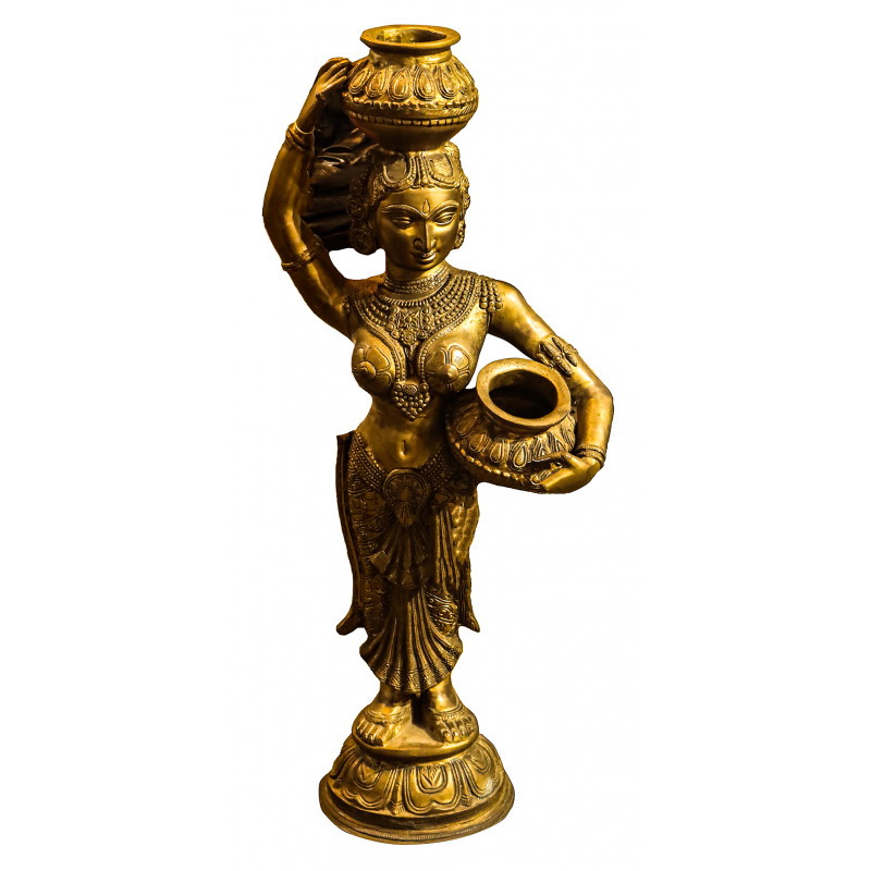 Lady Antique Figure With Pot Fine Work In Brass ( Note:- Packing & Shipping Charges will be Extra as per actual.)
