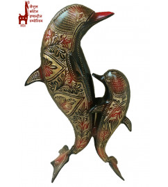 Brass Dolphin Double (Red–Black) Hand Carved – 14 Inch