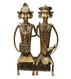 Brass Dhokra Work Tribal Sitting With Radio 2 Figure( Note:- Packing & Shipping Charges will be Extra as per actual.)