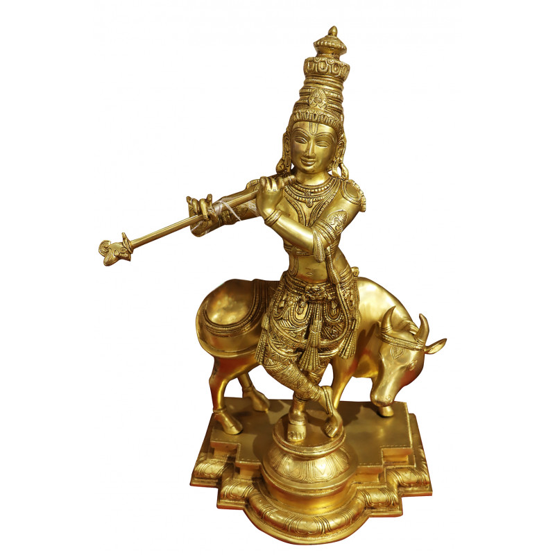 Brass Krishna With Nandi. ( Note:- Packing & Shipping Charges will be Extra as per actual.)