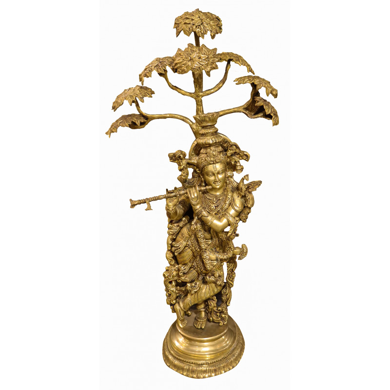 Brass Tree Krishna Figure ( Note:- Packing & Shipping Charges will be Extra as per actual.)