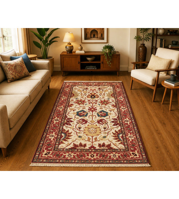 Woolen Carpet With Heriz Ivory Rust 10X50 KT