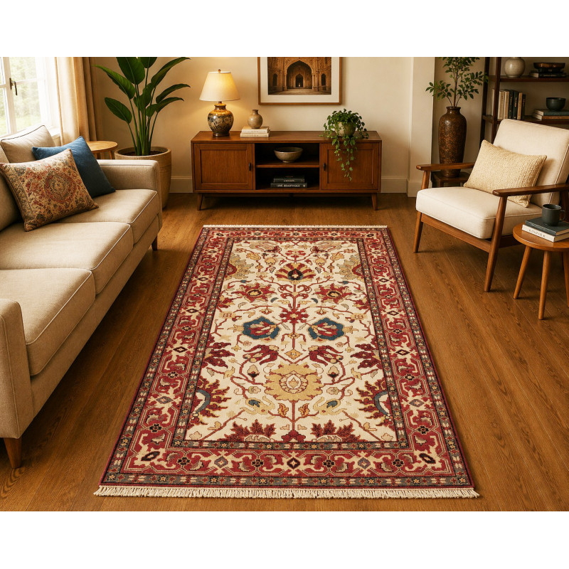 Woolen Carpet With Heriz Ivory Rust 10X50 KT