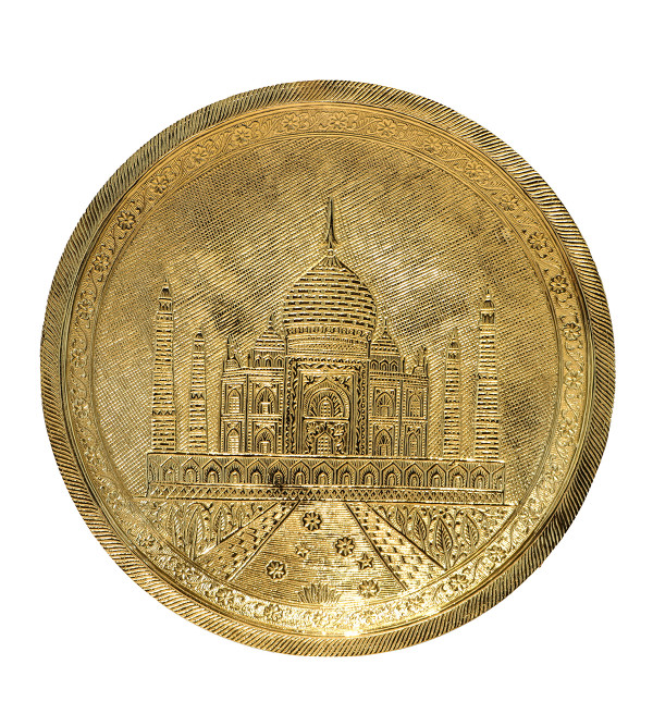 Brass Gold Plated Wall Plate With Taj Mahal Design – 12 Inch