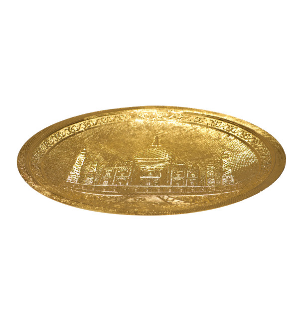 Brass Gold Plated Wall Plate With Taj Mahal Design – 12 Inch