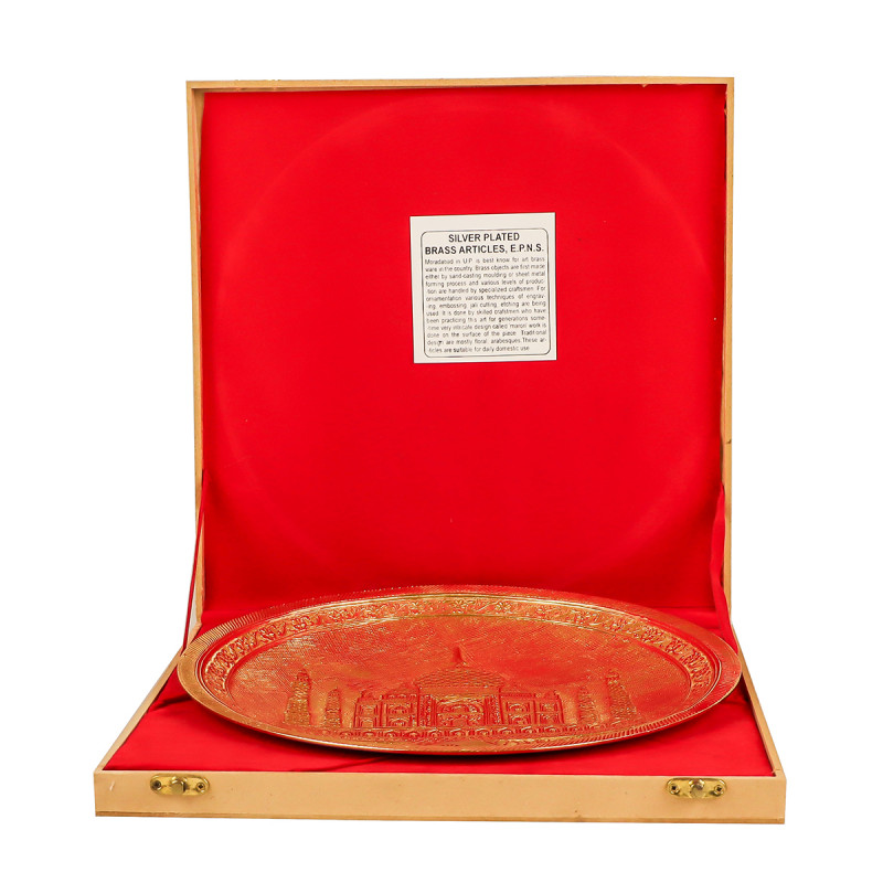 Brass Gold Plated Wall Plate With Taj Mahal Design – 12 Inch