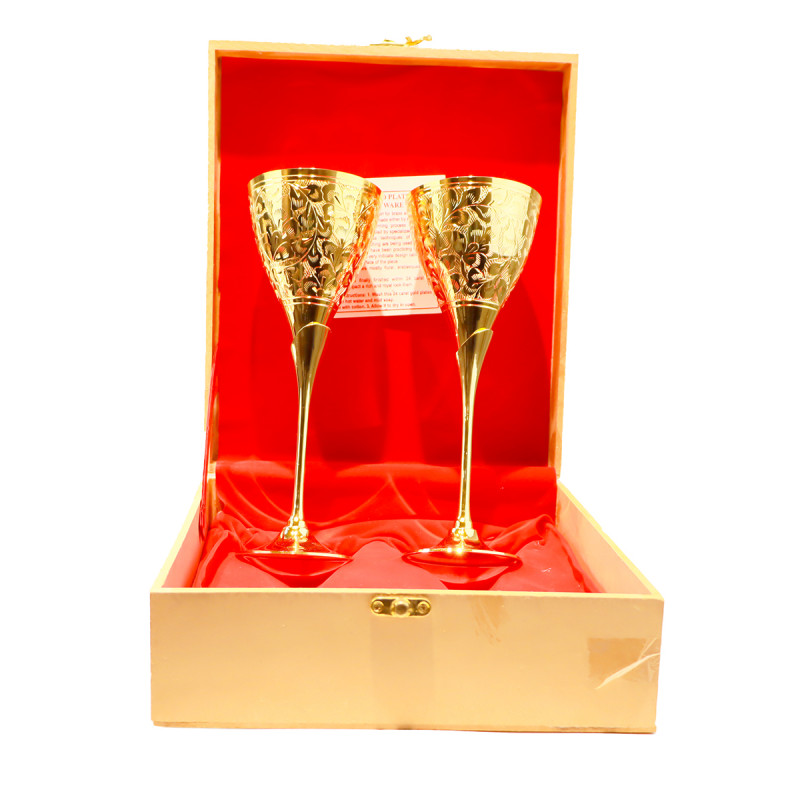 Brass Gold Plated Goblet Set – 2 Pcs (Micron 0.035 to 0.040)