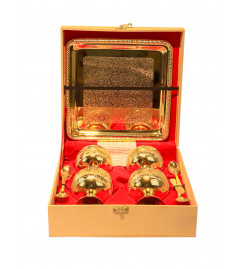 Brass Gold Plated Ice Cream Tray Bowl With Spoon – 9 Pcs Set