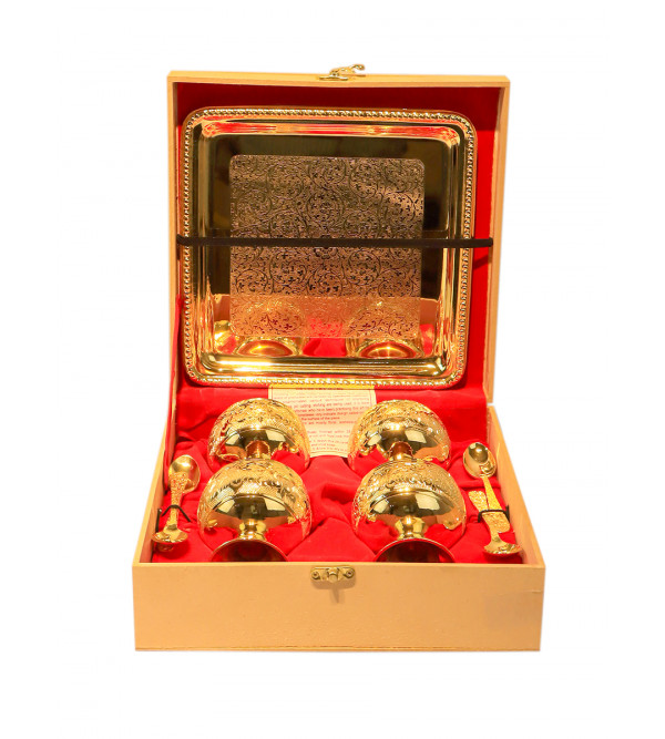 Brass Gold Plated Ice Cream Tray Bowl With Spoon – 9 Pcs Set