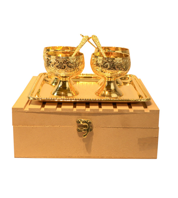 Brass Gold Plated Ice Cream Tray Bowl With Spoon – 9 Pcs Set