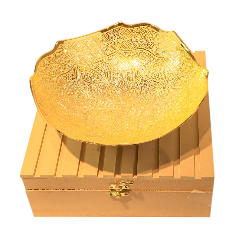 Brass Gold Plated Bowl With Traditional Design – 10 Inch