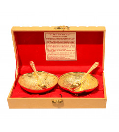 Brass Gold Plated Bowl With Spoon – 4 Pcs Set