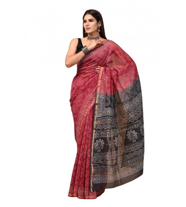 Chanderi Silk Saree with Block Print Assorted Colour & Design