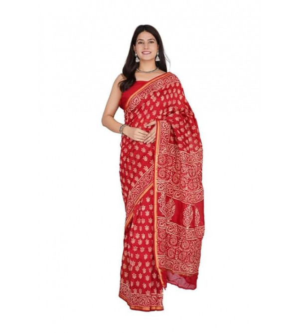 Chanderi Silk Saree with Block Print Assorted Colour & Design