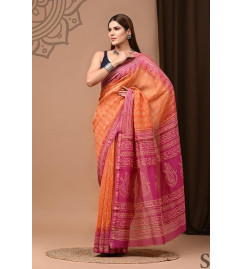 Chanderi Silk Saree with Block Print Assorted Colour & Design