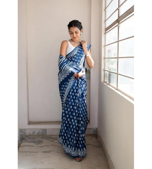 Bagru Block Printed Cotton Saree Assorted Colour & Design