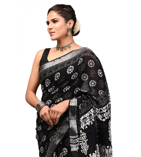 Bagru Block Printed Cotton Saree Assorted Colour & Design